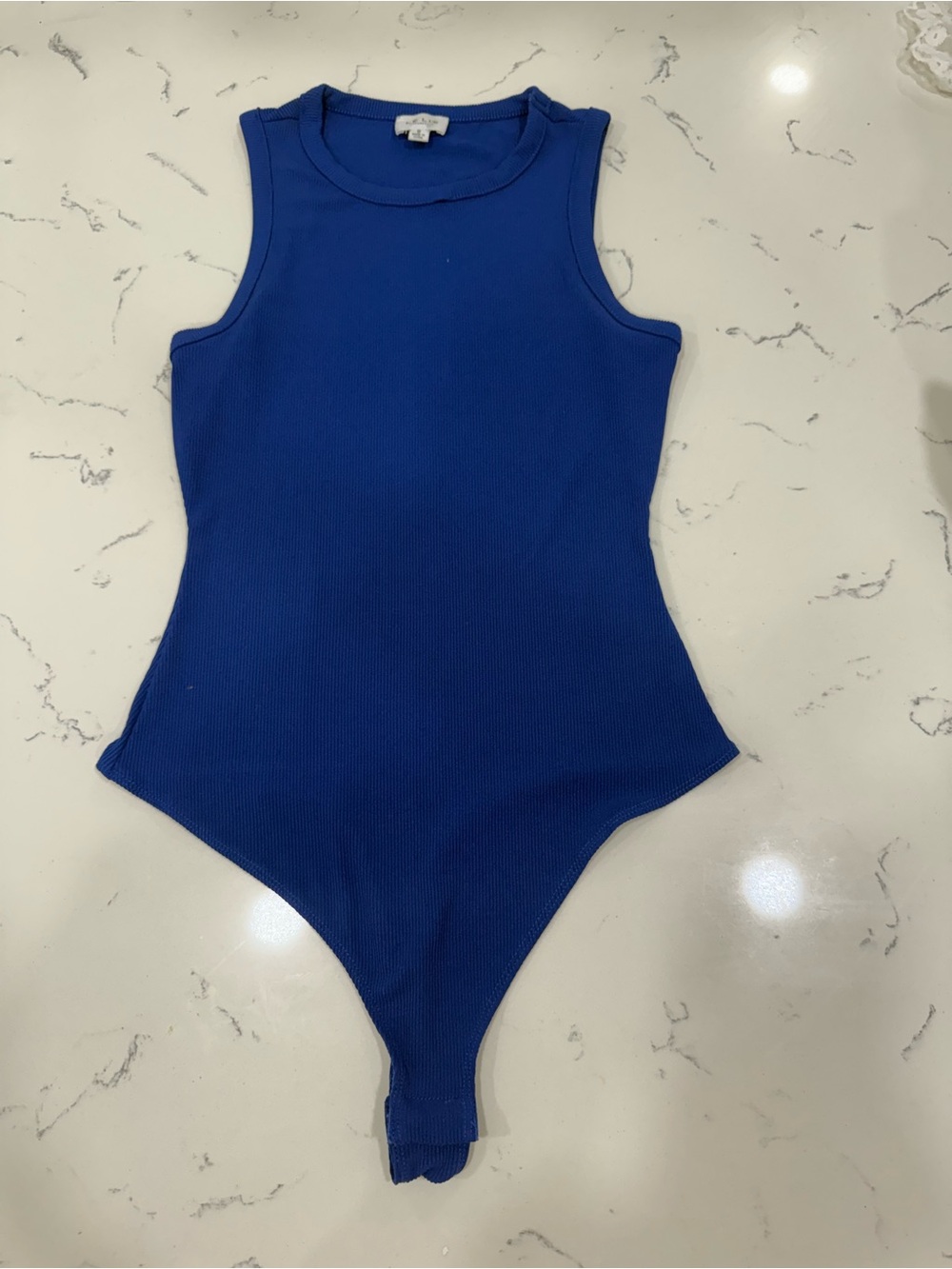 Le Lis Royal Blue Ribbed Sleeveless Bodysuit